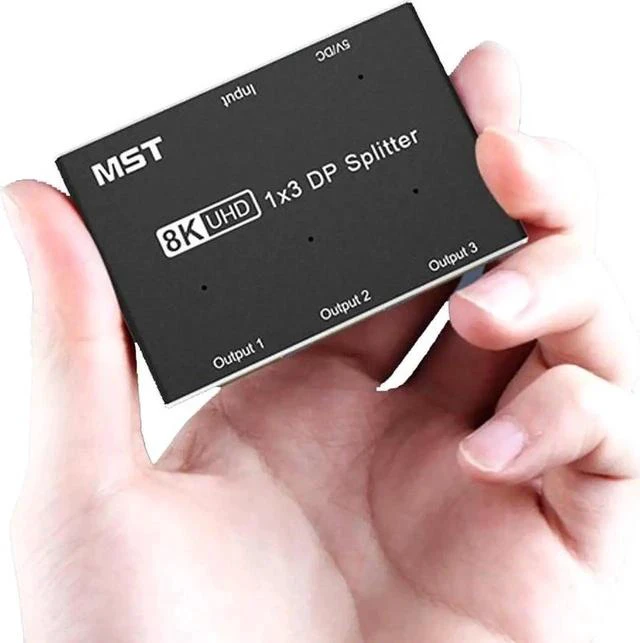Alt view image 2 of 7 - 1 in 3 Out DisplayPort Splitter Hub, 8K@30Hz 4K@120Hz DP MST SST Converter Adapter, 1x3 DP Splitter for Ultra HD Source to 3 Monitors