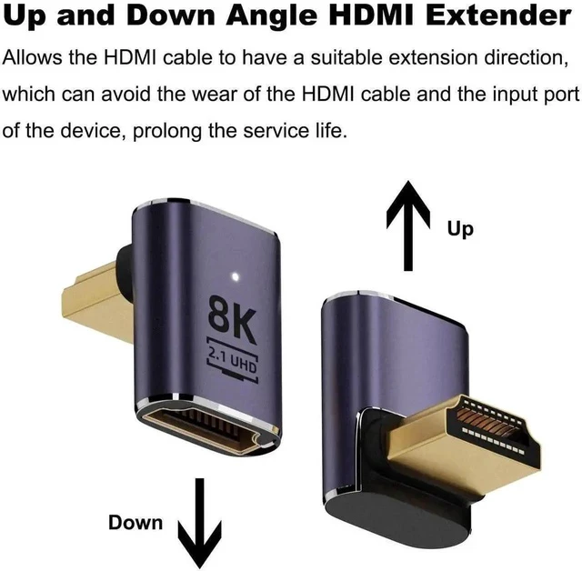 Alt view image 5 of 6 - 2 Pack Aluminum Alloy HDMI 2.1 Angle Adapter, 90° Up/Down & 270° Male to Female 8K HDMI Extender Connector