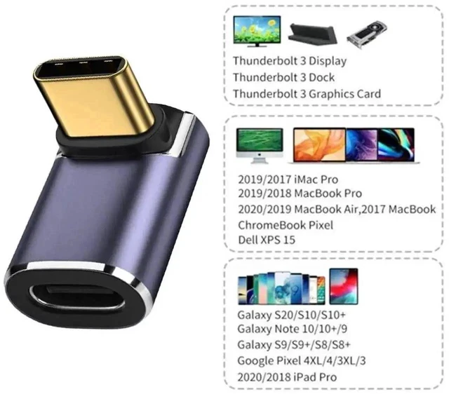 Alt view image 2 of 7 - Up & Down 90 Degree USB4 Type-C Male to Female Adapter, 40Gbps Bandwidth 100W PD Charging 8K Video Converter for USB4.0 & Thunderbolt 3/4 Devices