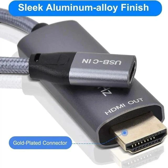 Alt view image 3 of 6 - USB-C Female to HDMI Male Adapter Cable, USB 3.1 Type-C Thunderbolt 3 to HDMI Converter Supports 4K@60Hz for MacBook Pro Air Chromebook Pixel