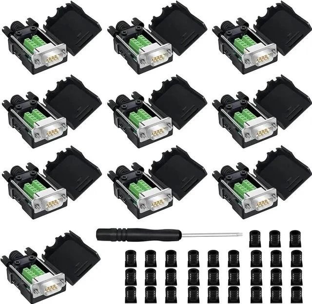Main image of 10 Pack White DB9 Male RS232 Breakout Board with Housing, Solder-Free D-SUB 9Pin Serial Port to Terminal Block Wiring Adapter Module