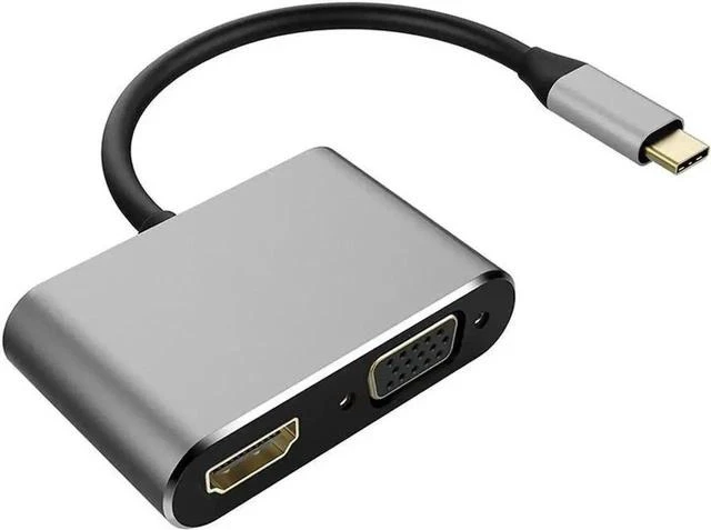 Main image of 2 in 1 USB3.1 Type-C to HDMI VGA Adapter, 4K UHD Dual Display Converter Compatible with Thunderbolt 3, Grey Multiport Video Adapter for MacBook Pro, Chromebook, HP Laptops