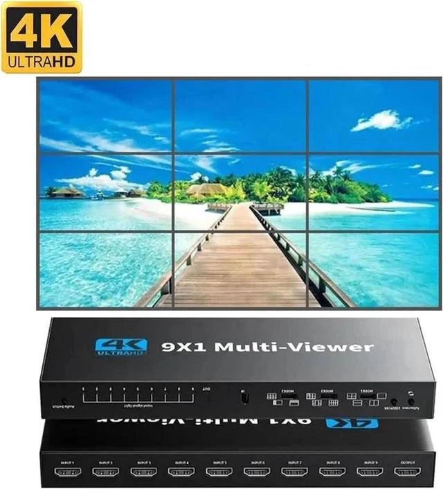 Main image of 9x1 4K HDMI Multi-Viewer Seamless Switcher 9 in 1 Out Screen Divider with IR Remote, 10 Adjustable Display Modes, Supports 4K, 1080P, HDCP 1.4 for Security Cameras, PS4, Laptops & Media Players