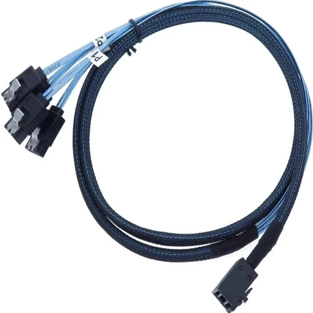 Alt view image 6 of 6 - 3.3FT Internal HD Mini SAS SFF-8643 to 4 Ports SATA Fanout Cable, SFF-8643 Host RAID Controller to 4 SATA Hard Drives Conversion Cable