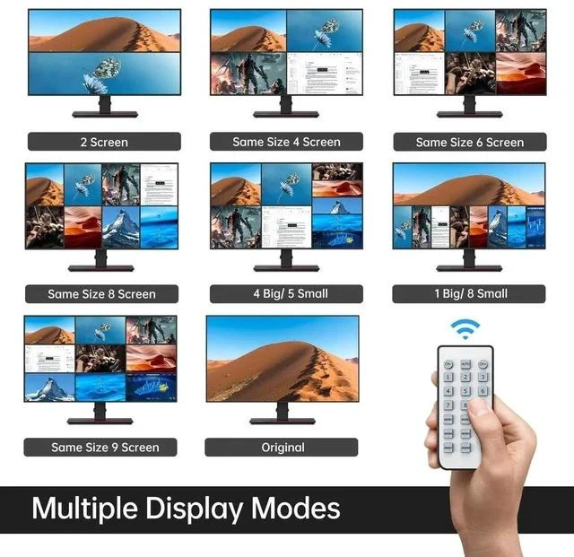 Alt view image 3 of 6 - MT-VIKI 9x1 HDMI Multi-Viewer Seamless Switcher 9 in 1 Out with IR Remote Control, Supports 4K@30Hz, Multiple Split Display Modes, Multi-Screen Monitor Box for Security Cameras, PS4, PS5 & Game Consol