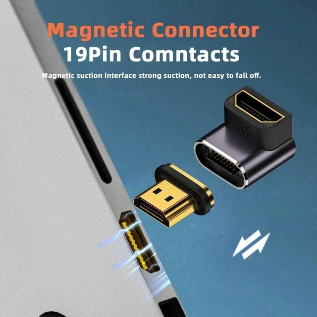 Alt view image 3 of 7 - Magnetic HDMI 2.1 90 Degree Down Angle Male to Female Adapter, 48Gbps High Speed 8K@60Hz 4K@120Hz Gold-Plated HDMI Gender Changer for Gaming Monitor HDTV PC