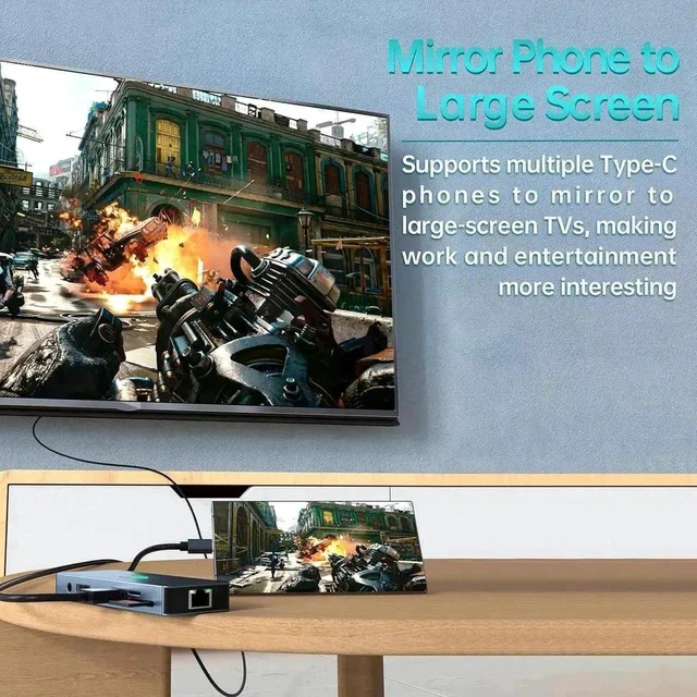 Alt view image 2 of 7 - 11 in 1 USB C Triple Monitor Docking Station, Multiport Adapter Dongle with 4K60 HDMI DP VGA, 100W PD, Gigabit Ethernet, 3 USB3.2, SD/TF, 3.5mm Mic Audio, Compatible with MacBook Dell HP Lenovo USB-C