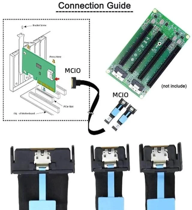 Alt view image 2 of 7 - 0.5M PCIe 5.0 MCIO Splitter Data Cable, SFF-TA-1016 Mini Cool Edge IO 74Pin 8X Male to Dual 38Pin 4X Male Extension Cable