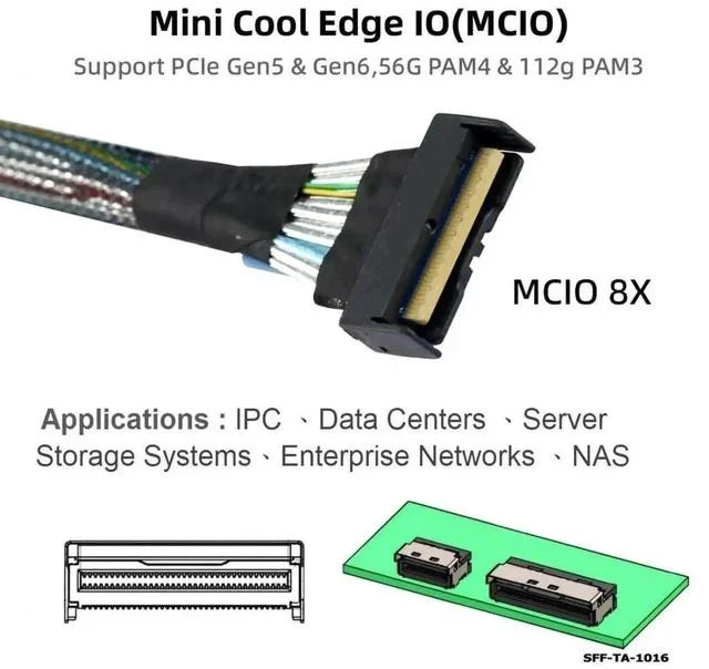 Alt view image 3 of 7 - 0.5M PCIe 5.0 MCIO Splitter Data Cable, SFF-TA-1016 Mini Cool Edge IO 74Pin 8X Male to Dual 38Pin 4X Male Extension Cable
