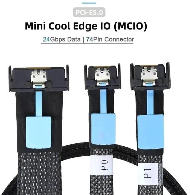 Alt view image 4 of 7 - 0.5M PCIe 5.0 MCIO Splitter Data Cable, SFF-TA-1016 Mini Cool Edge IO 74Pin 8X Male to Dual 38Pin 4X Male Extension Cable