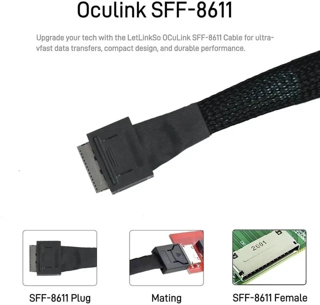 Alt view image 4 of 7 - 50cm/1.6FT OCuLink PCIe 4.0 Cable, Dual SFF-8611 8i Male to Male High-Speed Server Storage Interconnect Cable
