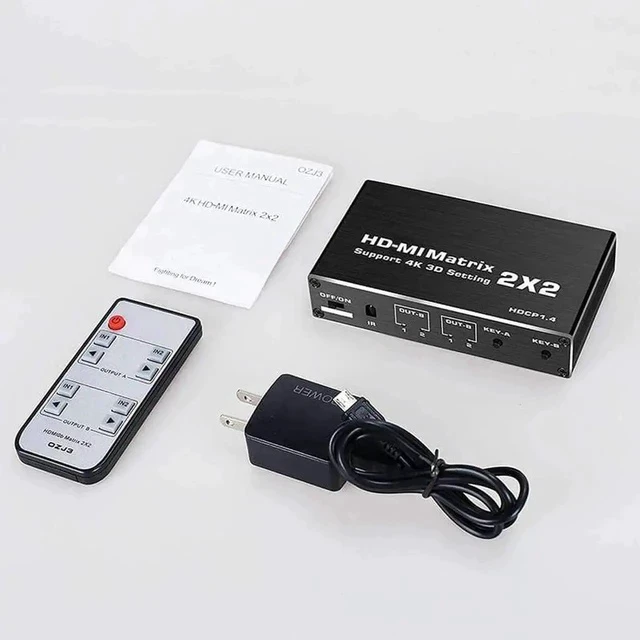 Alt view image 5 of 7 - 2x2 HDMI Matrix Switch 2 in 2 Out with IR Remote Control, HDMI 2.0b 4K@60Hz Matrix Splitter Supports HDR, HDCP1.4, 3D, 1080P, YUV 4:2:0, Model OZJ3