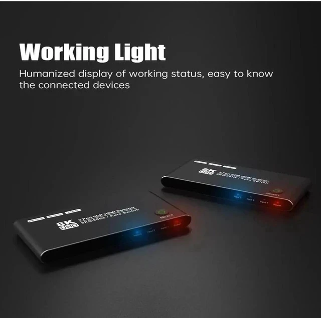 Alt view image 4 of 7 - Aluminum HDMI 2.1 Switch 3 in 1 Out, 48Gbps 8K@60Hz 4K@120Hz 1440P@165Hz 1080P@240Hz Switcher with IR Remote & eARC Audio Return, HDCP2.3 HDR Compatible with Xbox Series X, PS5, UHD TV Monitor