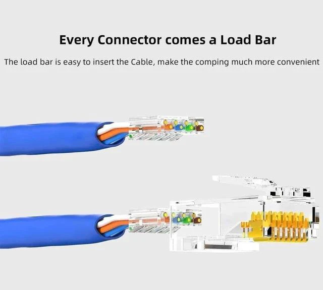 Alt view image 5 of 7 - 100 Pack CAT6 RJ45 UTP Modular Plugs, Standard 8P8C Gold-Plated Crimp Connectors, POE/POE+/POE++ Compatible Ethernet Cable Ends for Network Wiring