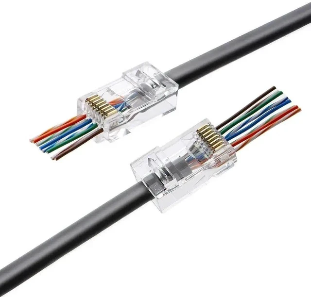 Alt view image 4 of 6 - 100 Pack Cat6 RJ45 Pass Through Connectors, Gold Plated Unshielded Modular Crimp Plugs Compatible with Cat5e Cat6 UTP Solid & Stranded Ethernet Cables