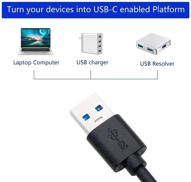 Alt view image 2 of 7 - 15cm Black USB 3.0 Type A Male to USB-C Female Adapter, Gold-Plated USB-A to USB-C Female Converter for Data Transfer & Charging, Laptops, Power Banks, Smartphones
