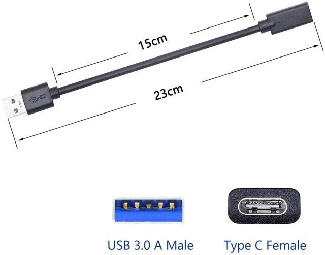 Alt view image 5 of 7 - 15cm Black USB 3.0 Type A Male to USB-C Female Adapter, Gold-Plated USB-A to USB-C Female Converter for Data Transfer & Charging, Laptops, Power Banks, Smartphones