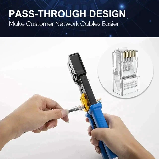 Alt view image 6 of 6 - 100 Pack Cat6 RJ45 Pass Through Connectors, Gold Plated Unshielded Modular Crimp Plugs Compatible with Cat5e Cat6 UTP Solid & Stranded Ethernet Cables