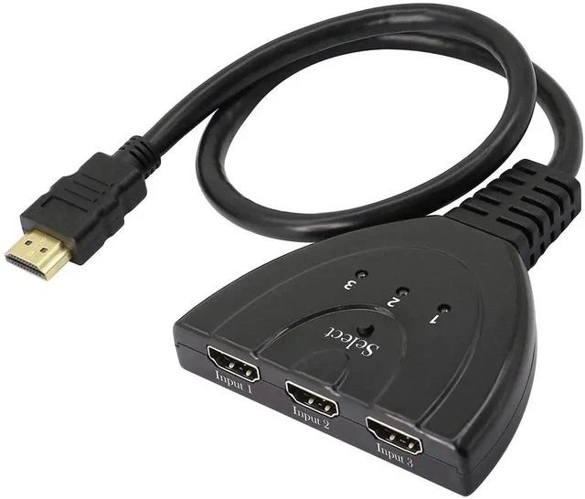 Main image of 3 in 1 Out Manual HDMI Switch with HDMI Cable, 3 Port 1080P HDMI Switcher Splitter, Plug and Play