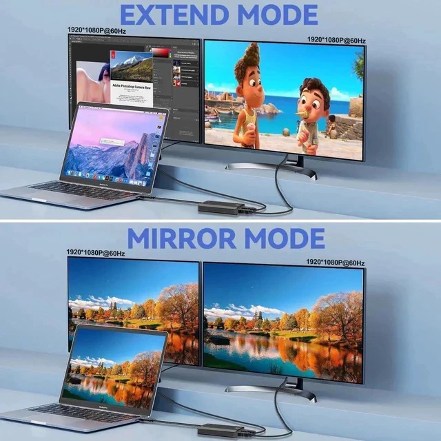 Alt view image 4 of 7 - USB 3.0 to Dual HDMI Adapter, 1080P Full HD 1-in-2 Multi-Screen Extender, Dual Monitor Extended Display Converter Compatible with MacOS, Windows 7/8/10/11 Laptops