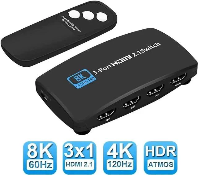 Main image of 3 in 1 Out HDMI 2.1 8K Switch with IR Remote, 48Gbps High Speed HDMI Switcher Support 8K@60Hz 4K@120Hz HDR HDCP2.3, Converter Selector for Xbox, PS5, Projectors, Monitors