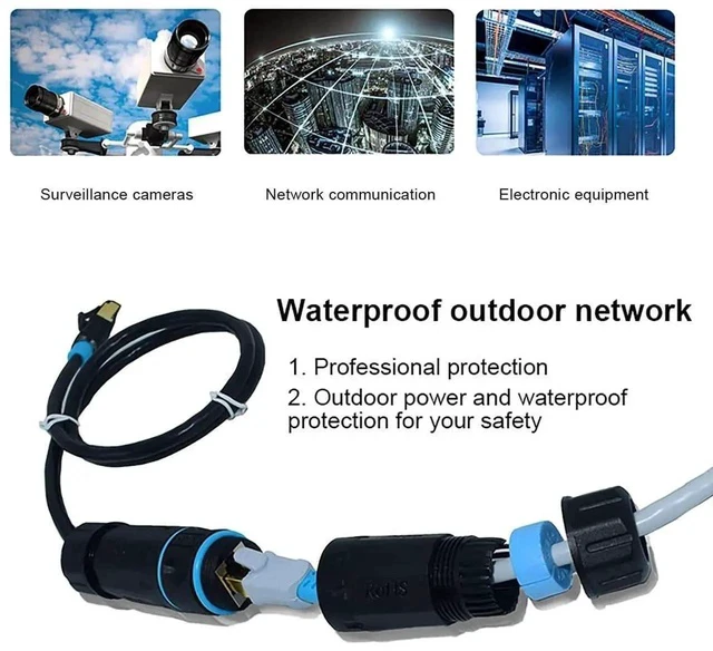 Alt view image 2 of 7 - 2 Pack Black IP68 Waterproof Shielded RJ45 Female to Female Coupler, Pure Copper Outdoor LAN Cable Extension Connector Compatible with Cat5 Cat5e Cat6 Cat7 Cat8 Ethernet Cables