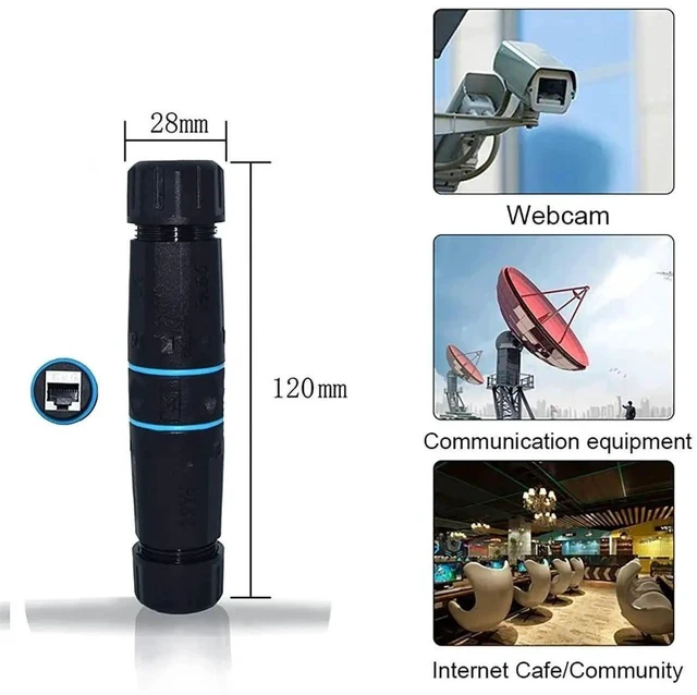 Alt view image 7 of 7 - 2 Pack Black IP68 Waterproof Shielded RJ45 Female to Female Coupler, Pure Copper Outdoor LAN Cable Extension Connector Compatible with Cat5 Cat5e Cat6 Cat7 Cat8 Ethernet Cables
