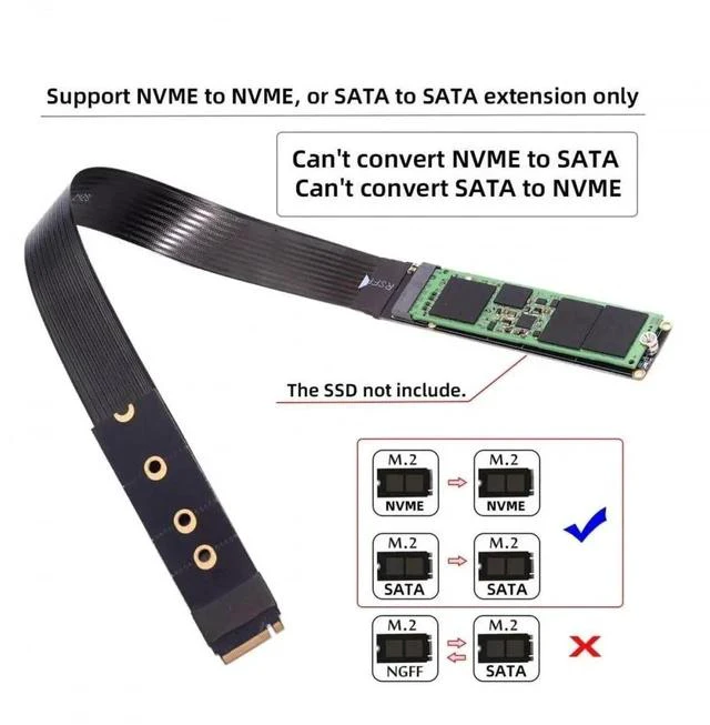 Alt view image 4 of 7 - 30cm PCIe 4.0 NGFF M-Key NVMe Male to Female Extension Cable Adapter, Compatible with 2230/2242/2260/2280 NVMe SSD for Desktop Motherboard