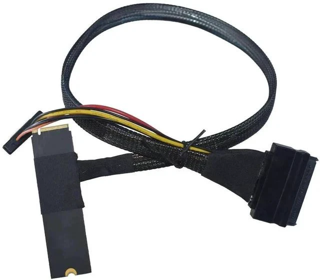 Alt view image 3 of 5 - PCIe 5.0 M.2 to U.2 Adapter Cable, M.2 NVMe to SFF-8639 U.2 SSD Converter Cord with 15Pin SATA Power, Bottom Side Exit Design, 50cm/1.6ft Length for Servers Workstations NAS Storage
