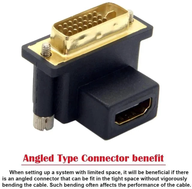Alt view image 3 of 5 - 2-Pack 90 Degree Angled DVI Male to HDMI Female Bidirectional Adapter, Gold-Plated HDMI-DVI Digital Converter for PCs, Monitors, HD TVs, Projectors