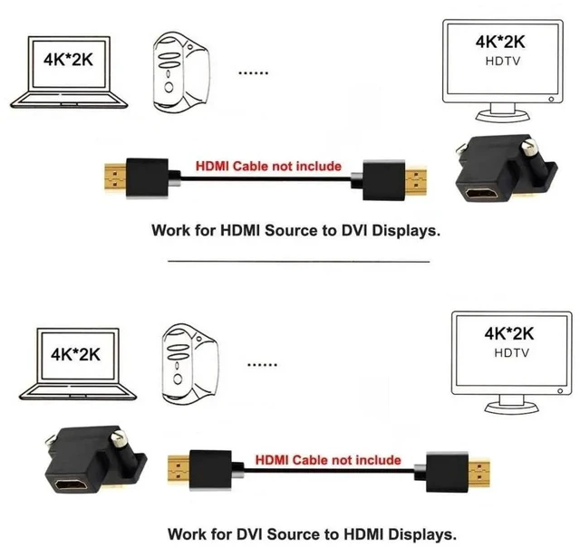 Alt view image 5 of 5 - 2-Pack 90 Degree Angled DVI Male to HDMI Female Bidirectional Adapter, Gold-Plated HDMI-DVI Digital Converter for PCs, Monitors, HD TVs, Projectors