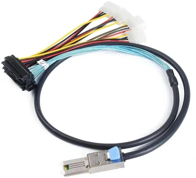 Alt view image 3 of 5 - 2 Pack SFF-8088 26Pin to 4×SFF-8482 29Pin Mini SAS Breakout Cable 1M(3.3FT), External Mini SAS Cable with Integrated Power for SAS SATA HDD SSD RAID Storage Servers