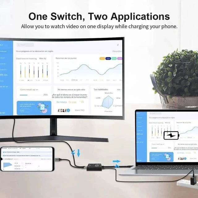 Alt view image 7 of 7 - Bi-Directional USB-C 3.1 Switch 8K@30Hz 4K@120Hz, 100W PD Charging & 10Gbps Data Transfer Multi-Function Type-C Splitter Converter