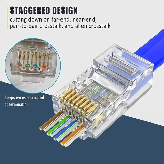 Alt view image 2 of 5 - 50 Pack Cat6 Cat6a RJ45 Pass Through Ethernet Connectors, 23AWG Modular Plug Ends for Solid UTP Network Cable, Cat 6/6a Crimp Terminals for LAN Wiring