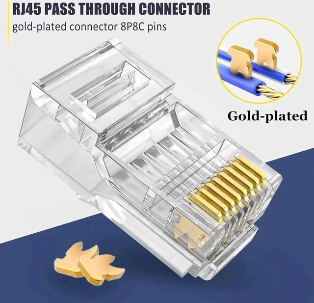 Alt view image 5 of 5 - 50 Pack Cat6 Cat6a RJ45 Pass Through Ethernet Connectors, 23AWG Modular Plug Ends for Solid UTP Network Cable, Cat 6/6a Crimp Terminals for LAN Wiring