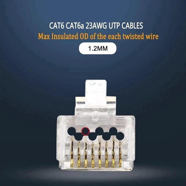 Alt view image 4 of 5 - 50 Pack Cat6 Cat6a RJ45 Pass Through Ethernet Connectors, 23AWG Modular Plug Ends for Solid UTP Network Cable, Cat 6/6a Crimp Terminals for LAN Wiring
