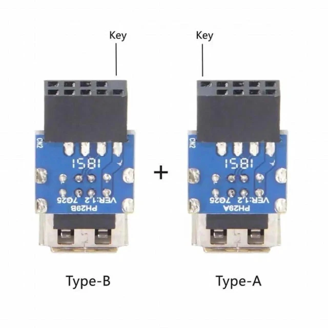 Alt view image 6 of 7 - 2 Pack Vertical USB 2.0 Header Splitter Adapter, Motherboard 9Pin/10Pin Female to Dual USB2.0 Female Internal Extension Connector