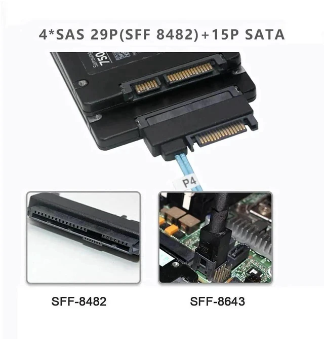 Alt view image 7 of 7 - 50cm SFF-8087 to 4 SFF-8482 Mini SAS Breakout Cable with SATA Power, 36Pin Host to Quad Hard Drive Target Wire for Server RAID Storage Array