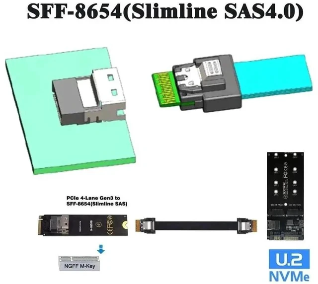 Alt view image 5 of 7 - 40cm SFF-8654 Male to Male Slimline SAS 4.0 Internal Cable, 38Pin 4i PCIe 4.0 Slim SAS Wire for Server RAID Controller, NVMe Backplane & High-Density Compact Chassis