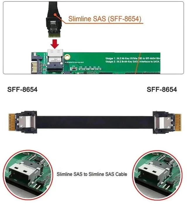 Alt view image 6 of 7 - 40cm SFF-8654 Male to Male Slimline SAS 4.0 Internal Cable, 38Pin 4i PCIe 4.0 Slim SAS Wire for Server RAID Controller, NVMe Backplane & High-Density Compact Chassis