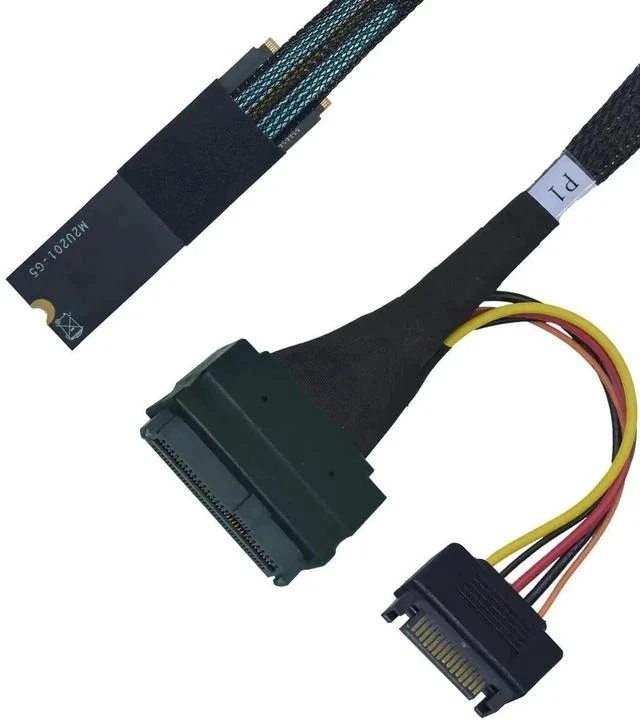 Main image of 0.5M/1.6FT M.2 M-Key NVMe to U.2 SFF-8639 Extension Cable PCIe 4.0 x4 64Gbps with 15Pin SATA Power, for Mainboard M.2 Slot to 2.5" U.2 NVMe SSD Server Storage Docking