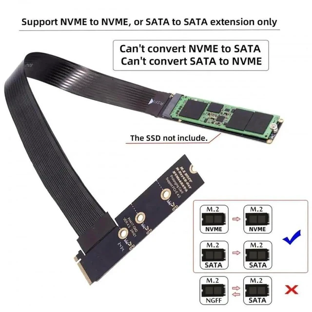 Alt view image 4 of 7 - 90 Degree Right Angle PCIe 4.0 NVMe M-Key Extension Cable, NGFF M.2 Male to Female SSD Riser Cable 30CM Fits 2230 2242 2260 2280 M.2 Drives