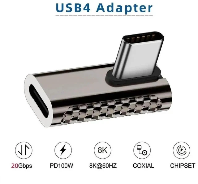 Alt view image 2 of 7 - Low Profile Right Angled USB4 Type-C Male to Female Adapter, 20Gbps Data 100W PD Charging 8K Video Converter for USB4.0 Devices