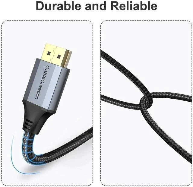 Alt view image 5 of 7 - 10FT Nylon Braided DP 1.2 Male to Male DisplayPort Cable, Supports 4K@60Hz, 2K@165Hz & 2K@144Hz High Speed Video Cord for PC, Laptop, HDTV and Gaming Monitor
