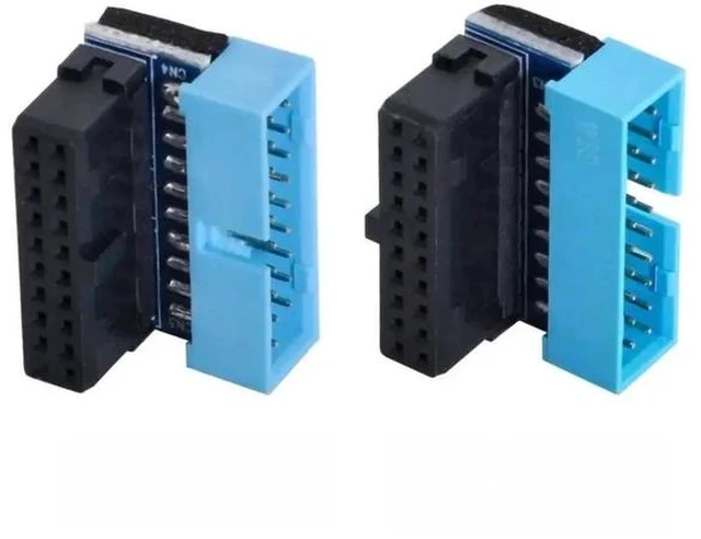 Main image of 2 Pack 90 Degree Angled USB 3.0 Motherboard Header Adapter, 19/20 Pin Male to Female Front Panel Header Gender Changer Connector