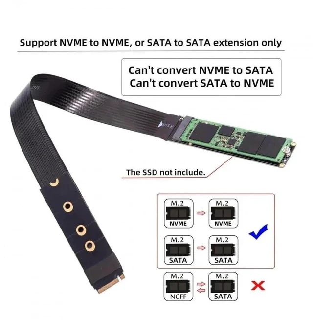 Alt view image 2 of 7 - 30cm PCIe 4.0 NGFF M-Key NVMe Extension Cable, M.2 Male to Female Riser Adapter for 2230/2242/2260/2280 NVMe SSD