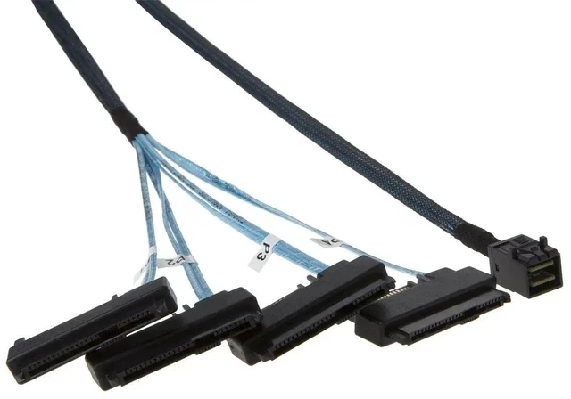 Alt view image 2 of 2 - 1M/3.3FT Internal Mini SAS HD Breakout Cable, SFF-8643 Host to Four SFF-8482 29Pin Target with SAS 15Pin Power Port Server Storage Cable