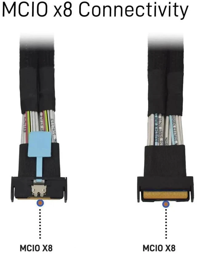 Alt view image 3 of 6 - PCIe 5.0 MCIO x8 to Dual SFF-8639 U.2 NVMe SSD Cable 40cm(1.3ft), 74Pin MCIO Breakout Cable with 15Pin Power Supply for Server U.2 Storage Backplane