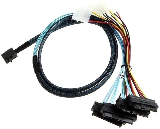 Alt view image 5 of 5 - 39.37Inch Mini SAS HD SFF-8643 to 4 SFF-8482 Breakout Cable with Integrated Power, 12Gbps 30AWG Internal Server RAID Cable for Multi-Drive SAS/SATA HDD SSD Storage Backplane