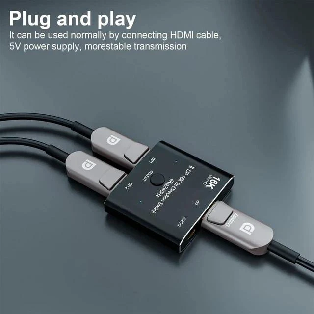 Alt view image 5 of 7 - Bi-Directional DisplayPort 2.0 2 in 1 Out Switch Splitter Hub, Support 16K@60Hz 4K@240Hz HDCP SST Extended Mode DP Video Converter